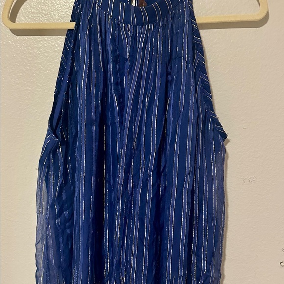 Anthropologie Ranna Gill Blue Flowy beaded top gold sz Small halter - Picture 2 of 7